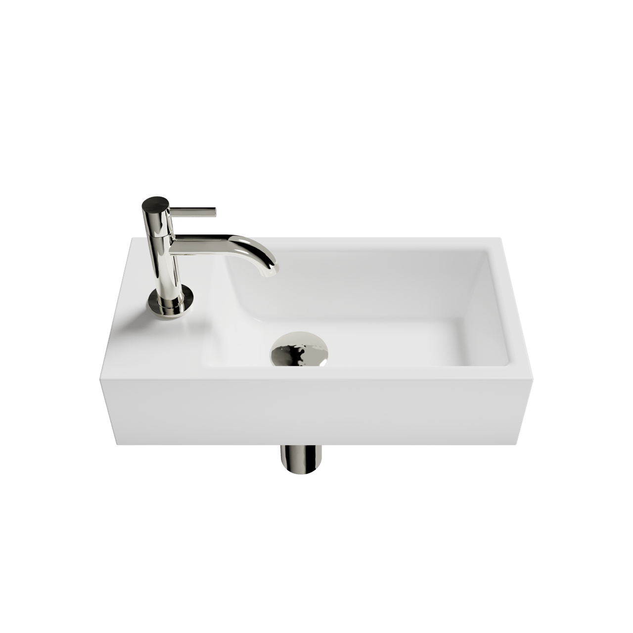 Luca Varess Cubic midi fontein set glanzend wit Porselein 40x20cm links inclusief chroom kraan en toebehoren