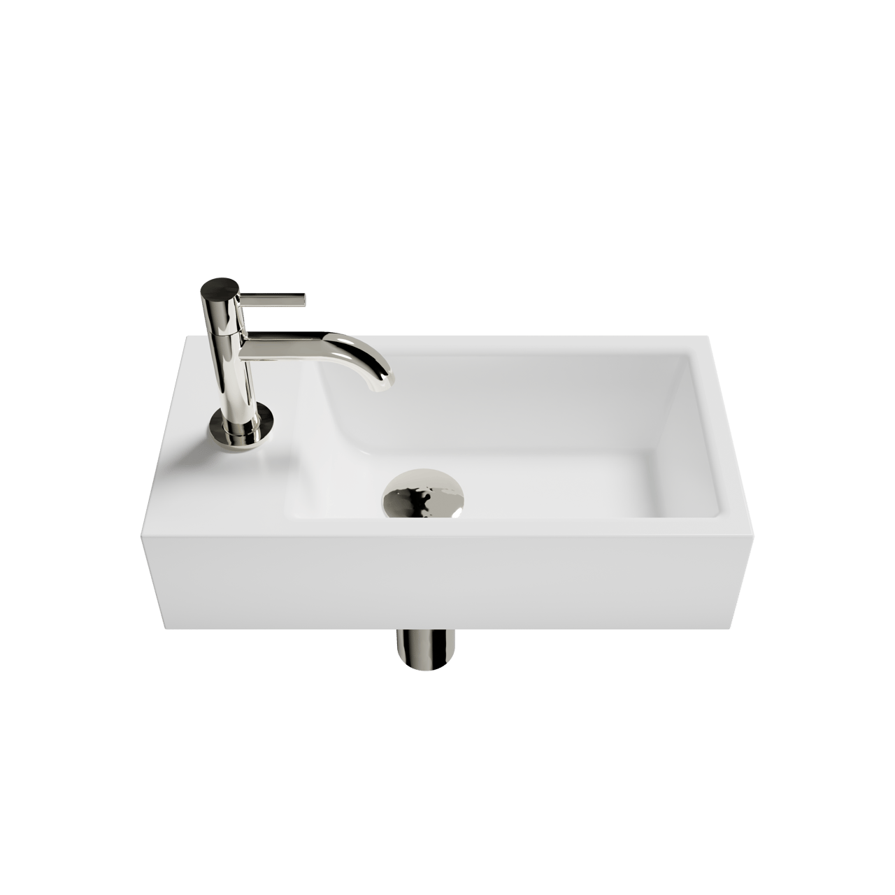 Luca Varess Cubic Handwaschbecken Set, Keramik weiß glänzend, 40,5 x 20 cm, Links, inklusive Chrom Wasserhahn und Zubehör