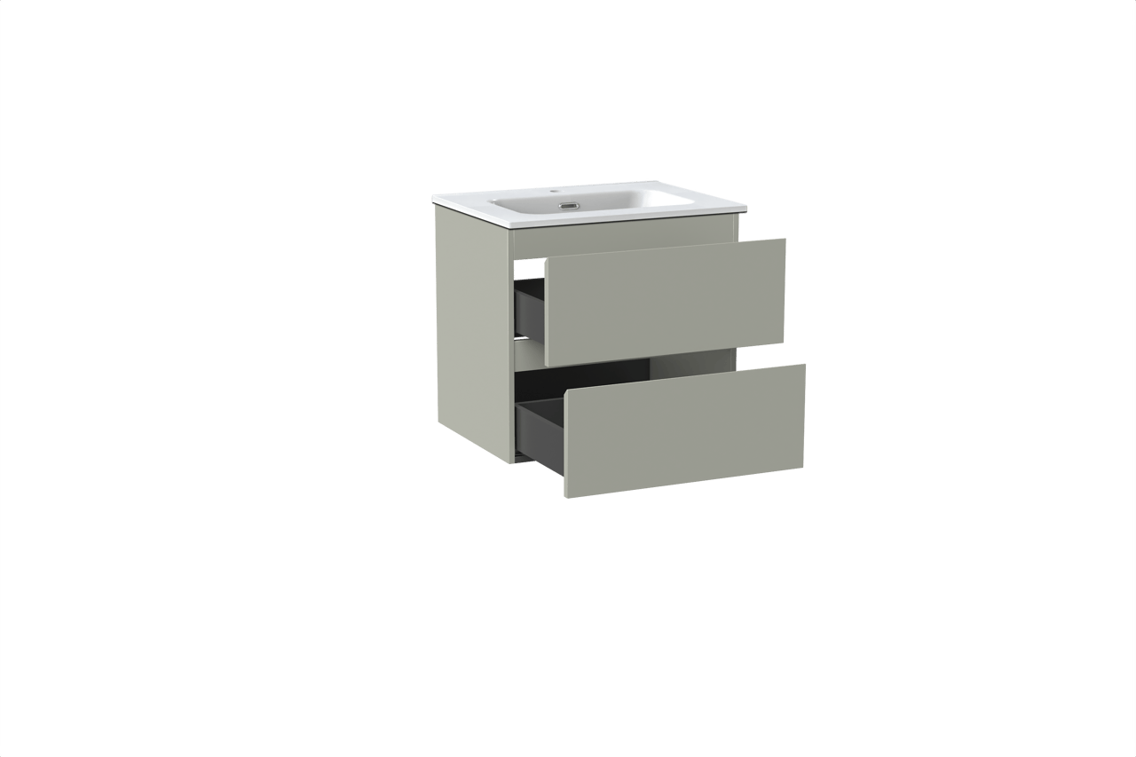 Linie Lado meuble salle de bains suspendu 60 x 46 cm greige avec Baro plan simple en porcelaine blanc brillant