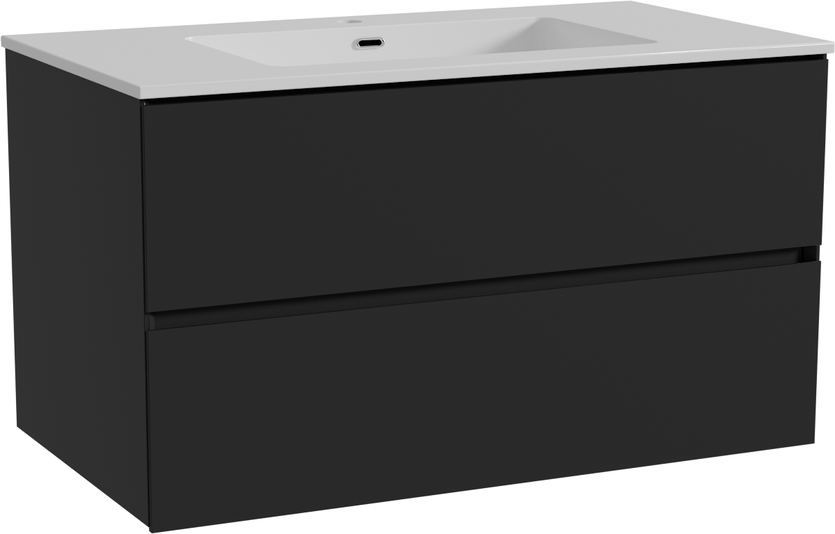 Storke Edge meuble salle de bains suspendu 95 x 52 cm noir mat avec Diva plan simple en marbre composite blanc brillant