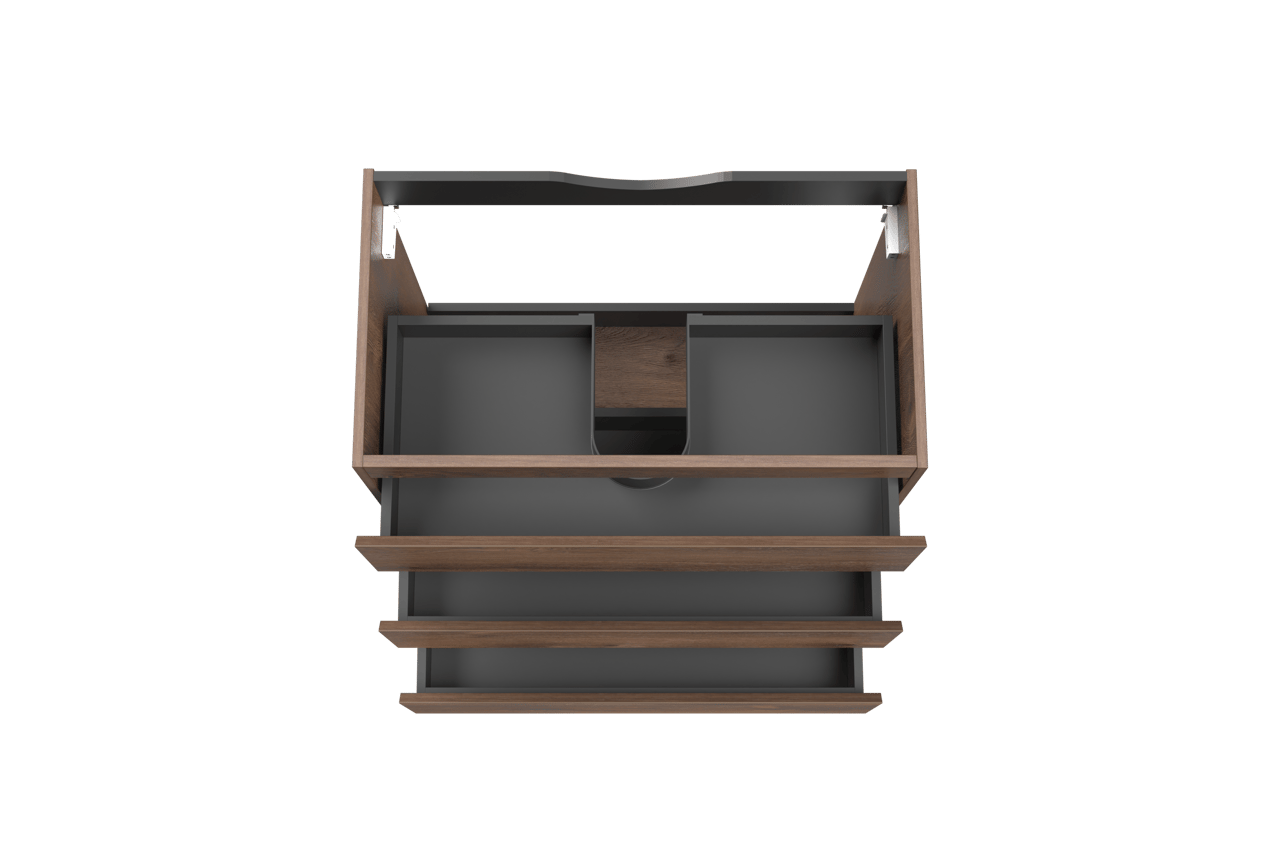 Linie Lado stehender Waschbeckenunterschrank: 80 x 46 cm, braune Eiche, 3 Schubladen