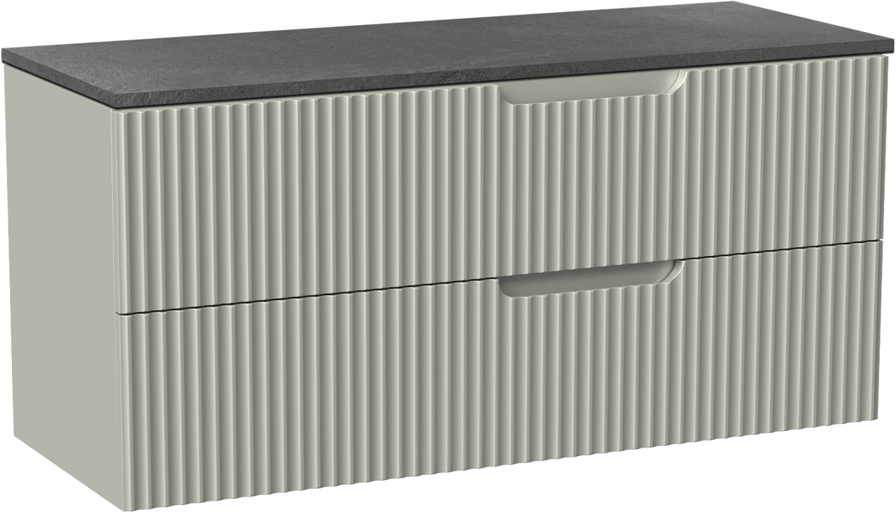 Linie Ribbo hängendes Möbelstück Set: 120 x 46 cm, Greige, mit Lado Einzel- oder Doppel Waschtischplatte, Melamin, Schiefergrau, Vertikale symmetrische runde Rippe
