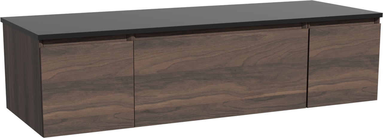 Storke Edge meuble salle de bains suspendu 145 x 52 cm noyer avec Panton tablette simple ou double en mdf enduit de poudre noir mat