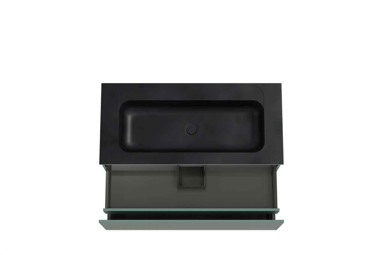 Balmani Sfera zwevend badkamermeubel 120 x 55 cm forest met Tablo Strada enkele wastafel voor 2 kraangaten in composietmarmer mat zwart