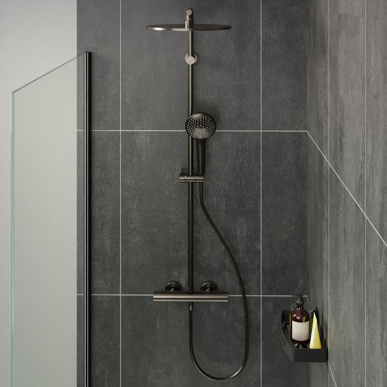 Blaufoss Round 300 Duschsystem: Brushed GunMetal