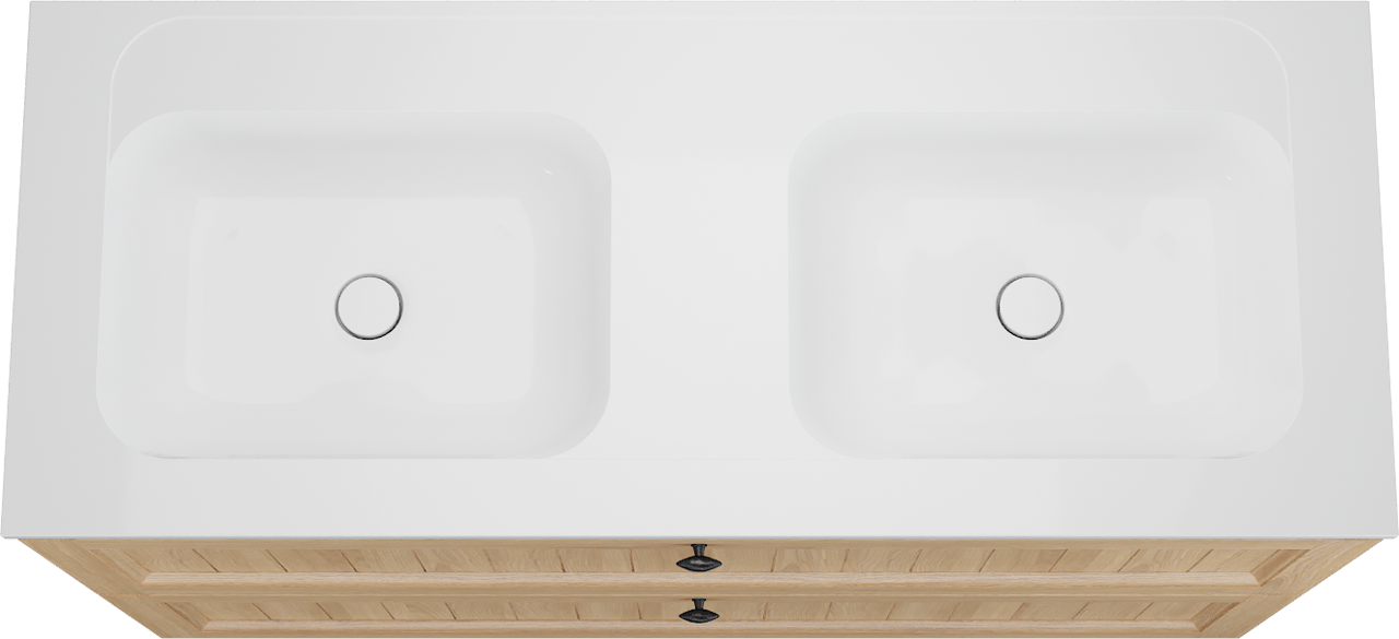 Balmani Lemon meuble salle de bains à poser 135 x 55 cm, placage chêne naturel avec Tablo Strada double vasque en blanc brillant