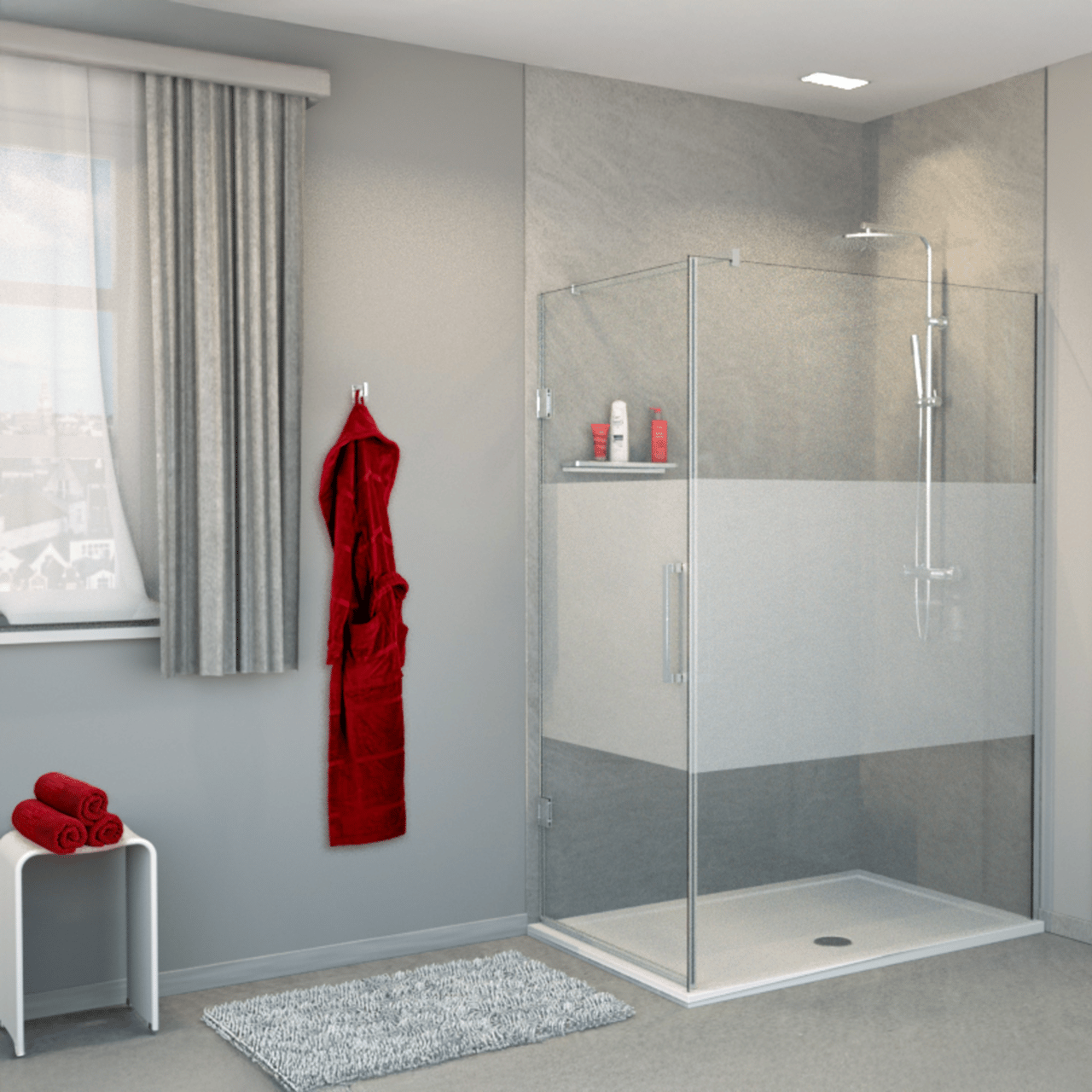 Balmani Modular douche à l'italienne avec porte gauche 140 x 200 cm verre transparent avec bande mate profil chrome brillant