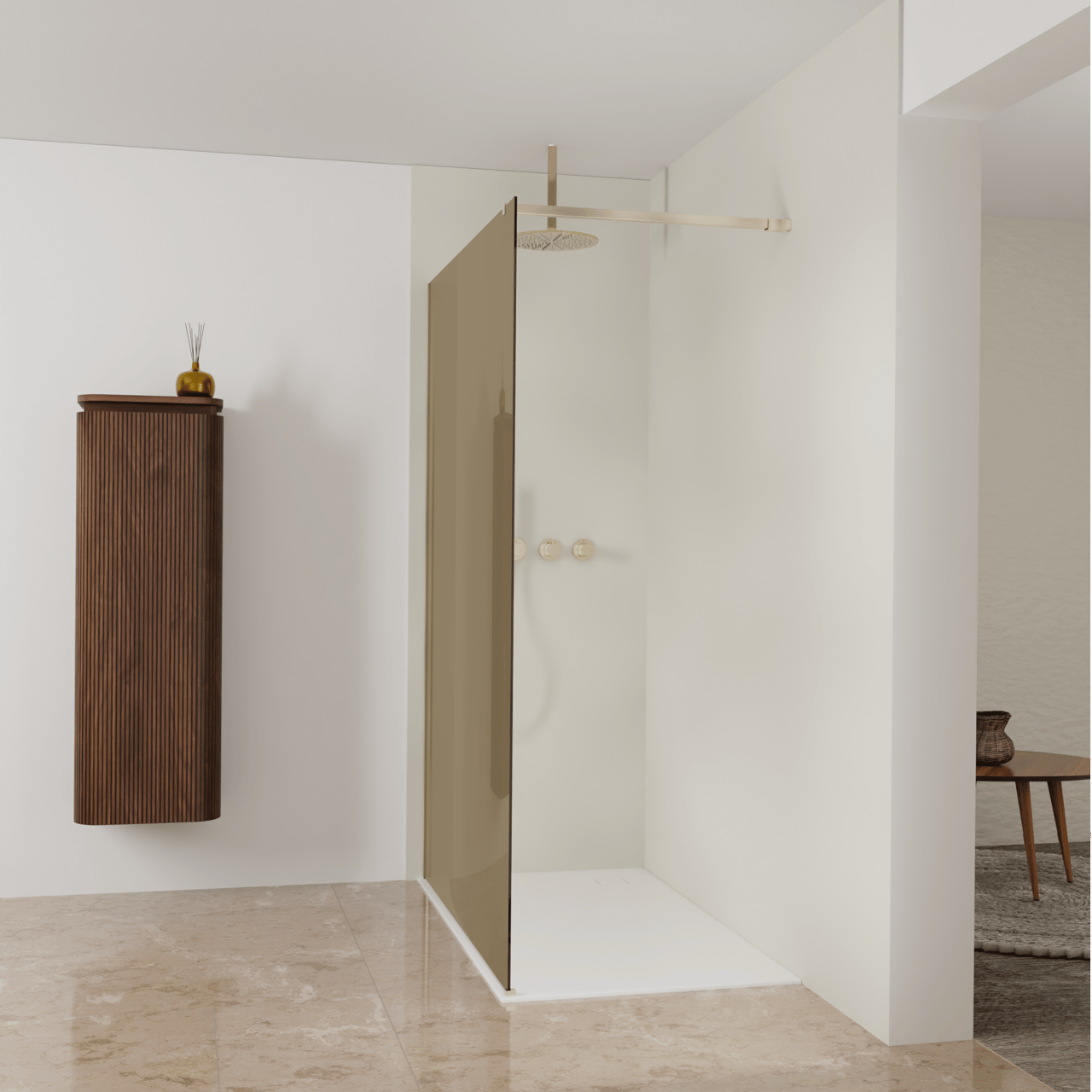 Balmani Modular douche à l'italienne: 140 x 200 cm, Verre bronze, Profil Brushed Champagne Gold