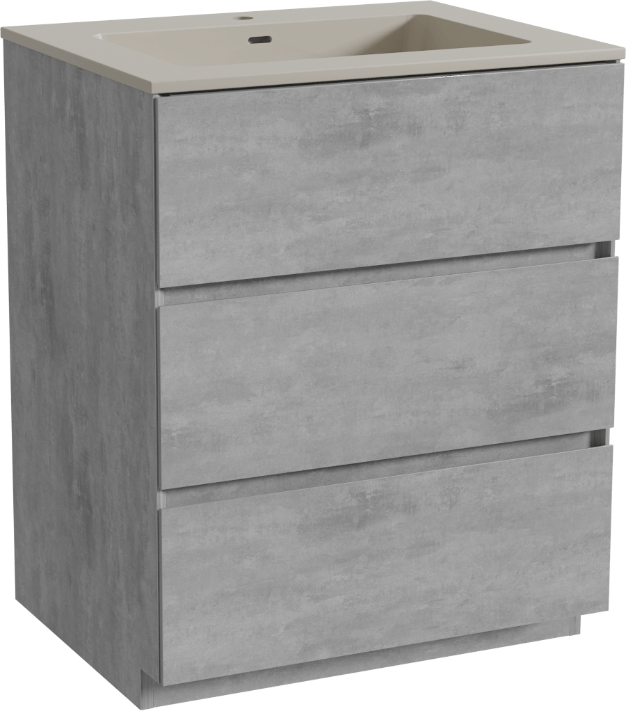 Storke Edge freistehendes Möbelstück Set: 65 x 52 cm, Beton dunkelgrau, mit Diva Einzelwaschtisch, Top Solid Seidengrau