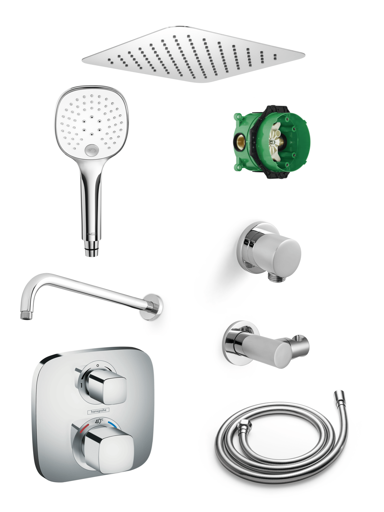 Hansgrohe Ecostat E colonne de douche encastrée robinet thermostatique avec douche de tête 30x30cm Chrome Brillant