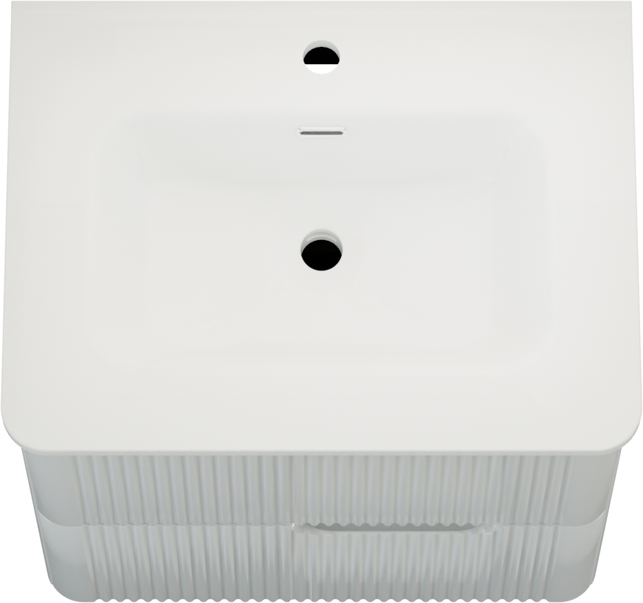 Linie Curvo hängendes Möbelstück Set: 60 x 46 cm, Weiβ glänzend, mit Baro Curvo Einzelwaschtisch Keramik Weiβ glänzend, Vertikale symmetrische runde Rippe