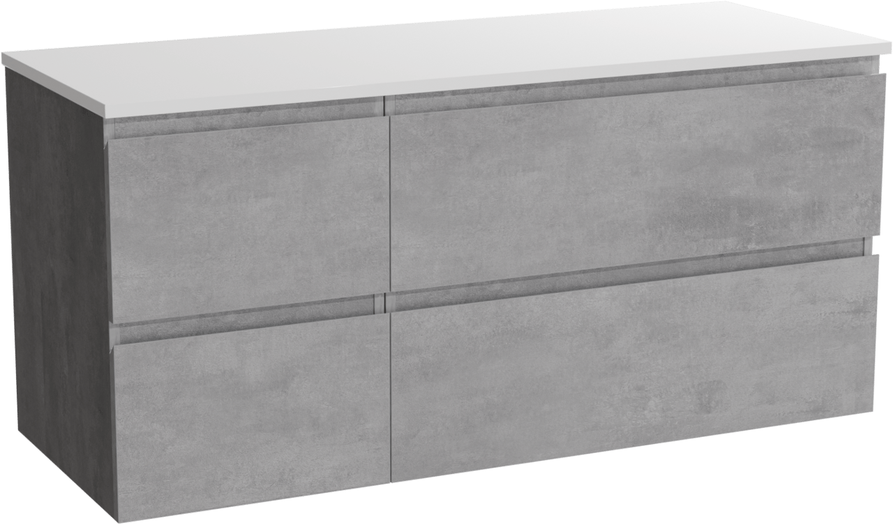 Linie Lado hängendes Möbelstück Set: 120 x 46 cm, Beton dunkelgrau, mit Lado Doppel Waschtischplatte, Marmorkomposit Weiß glänzend