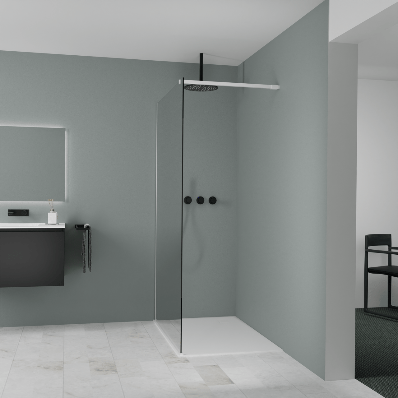 Balmani Modular Walk-In Dusche: 120 x 200 cm, Rauchglas, Profil Weiß matt