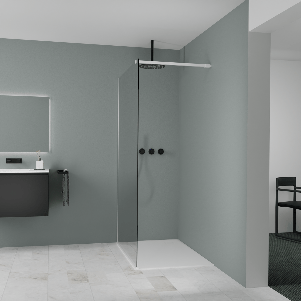 Balmani Modular Walk-In Dusche: 120 x 200 cm, Rauchglas, Profil Weiß matt
