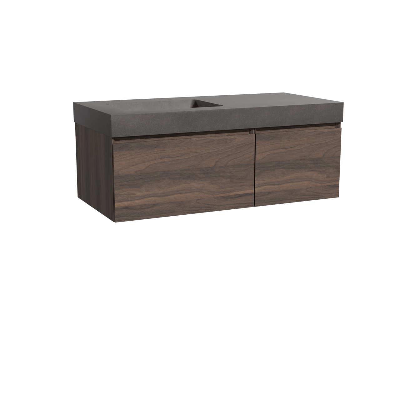 Storke Edge meuble salle de bains suspendu 110 x 52 cm noyer avec Scuro High vasque asymétrique gauche en quartz noir mat