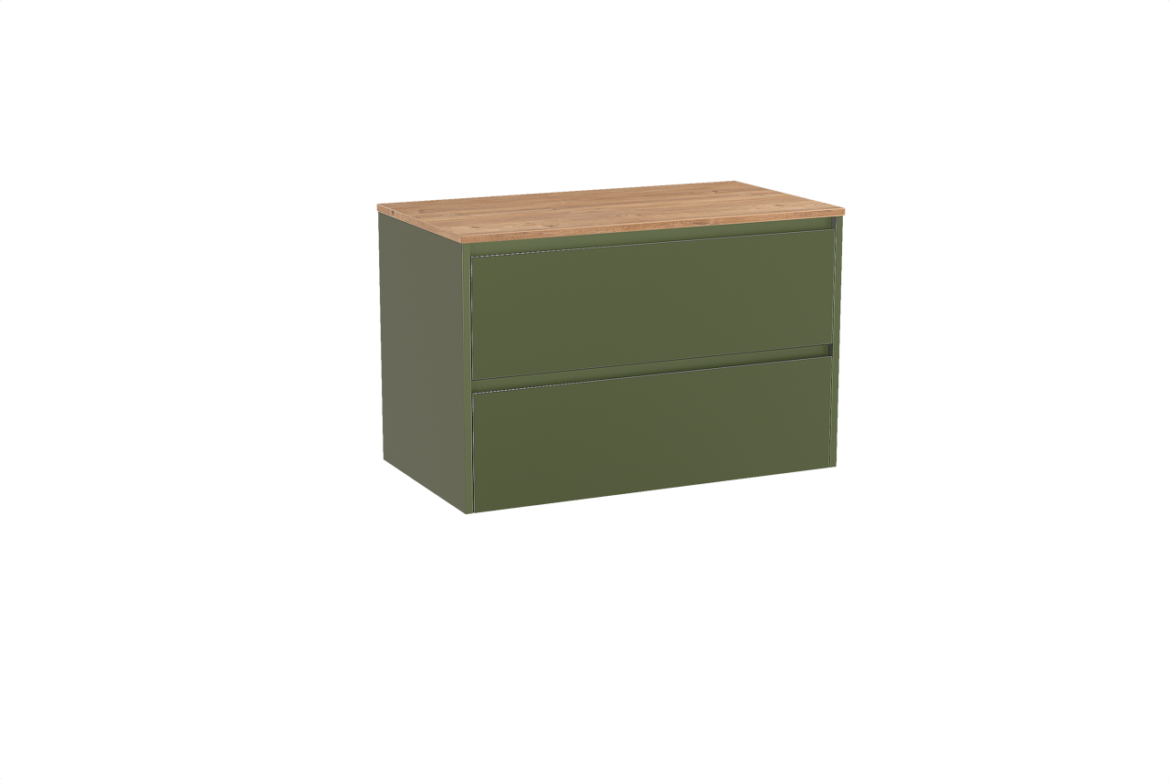 Storke Seda hängendes Möbelstück Set: 95 x 52 cm, Olivgrün, mit Panton Einzel Waschtischplatte, Melamin Rohe Eiche