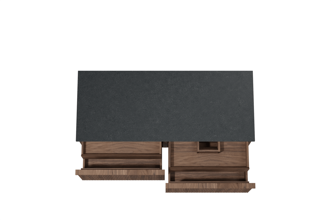 Balmani Forma meuble salle de bains suspendu 135 x 55 cm noyer américain avec Stretto tablette simple ou double en granit noir, Nervure droite symétrique verticale