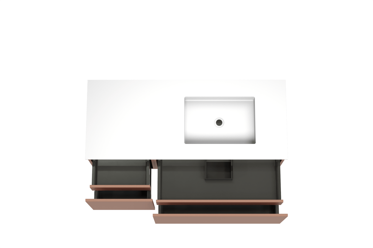 Balmani Sfera hängendes Möbelstück Set: 135 x 55 cm, Cotto, mit Tablo Stretto Waschtisch rechts, Solid Surface Weiß matt