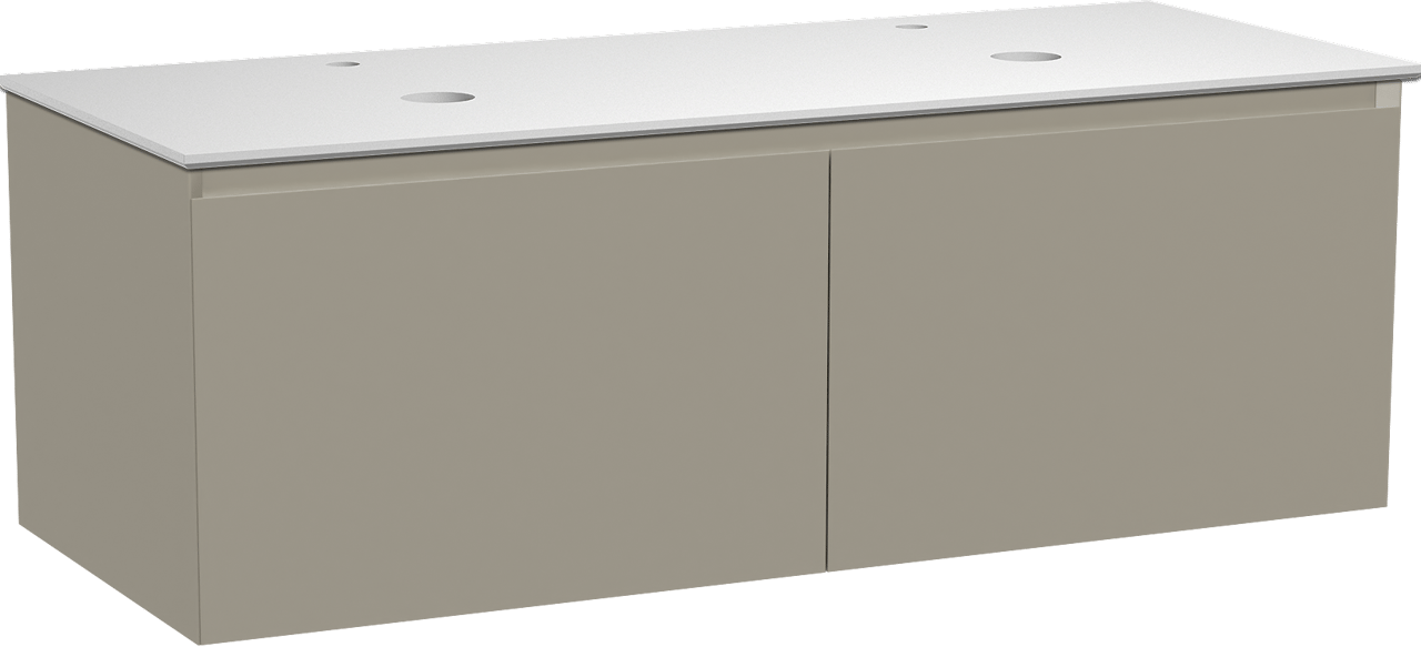 Balmani Idra hängendes Möbelstück Set: 135 x 55 cm, Steingrau, mit Facetta Doppel Waschtischplatte, Solid Surface Weiß matt