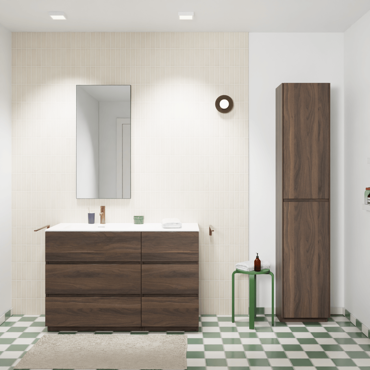 Storke Edge freistehendes Möbelstück Set: 120 x 52 cm, Nussbaum, mit Mata Waschtisch links, Solid Surface Weiß matt