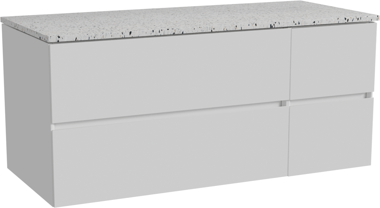 Storke Edge zwevend badkamermeubel 120 x 52 cm glanzend wit met Tavola enkel of dubbel tablet in mat wit/zwart terrazzo