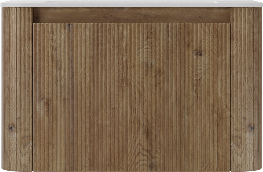Storke Soft meuble salle de bains suspendu 80 x 46 cm chêne brut avec Mata Soft plan simple en Solid Surface blanc mat, Nervure droite symétrique verticale