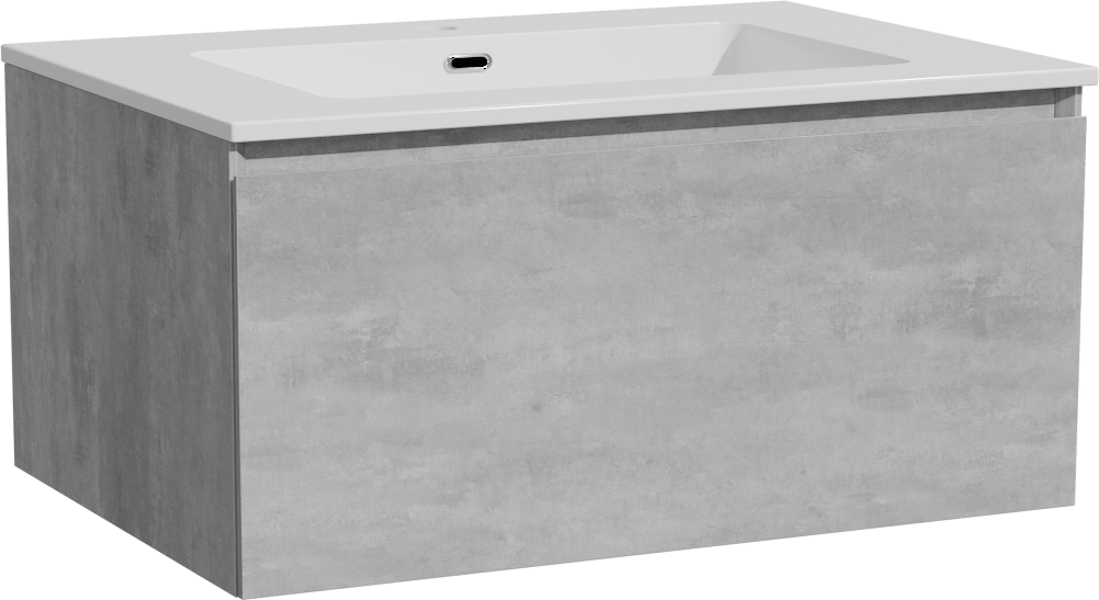 Storke Edge meuble salle de bains suspendu 75 x 52 cm béton gris foncé avec Diva plan simple en marbre composite blanc brillant