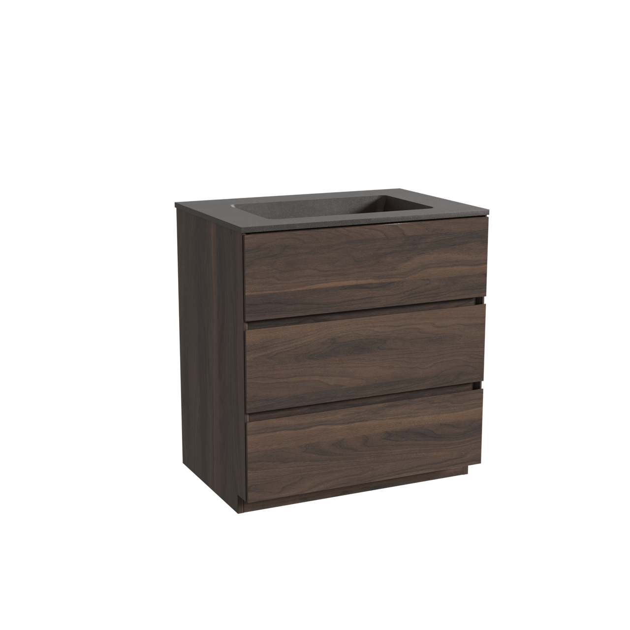 Storke Edge freistehendes Möbelstück Set: 75 x 52 cm, Nussbaum, mit Scuro Einzelwaschtisch, Quarz Schwarz matt