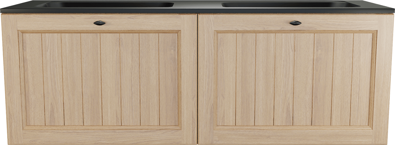 Balmani Lemon meuble salle de bains suspendu 150 x 55 cm, placage chêne naturel avec Tablo Strada double vasque en noir mat