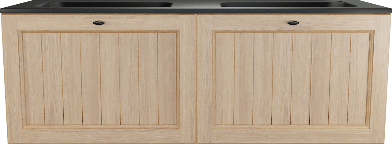 Balmani Lemon zwevend badkamermeubel 150 x 55 cm, fineer natuur eik met Tablo Strada dubbele wastafel in mat zwart