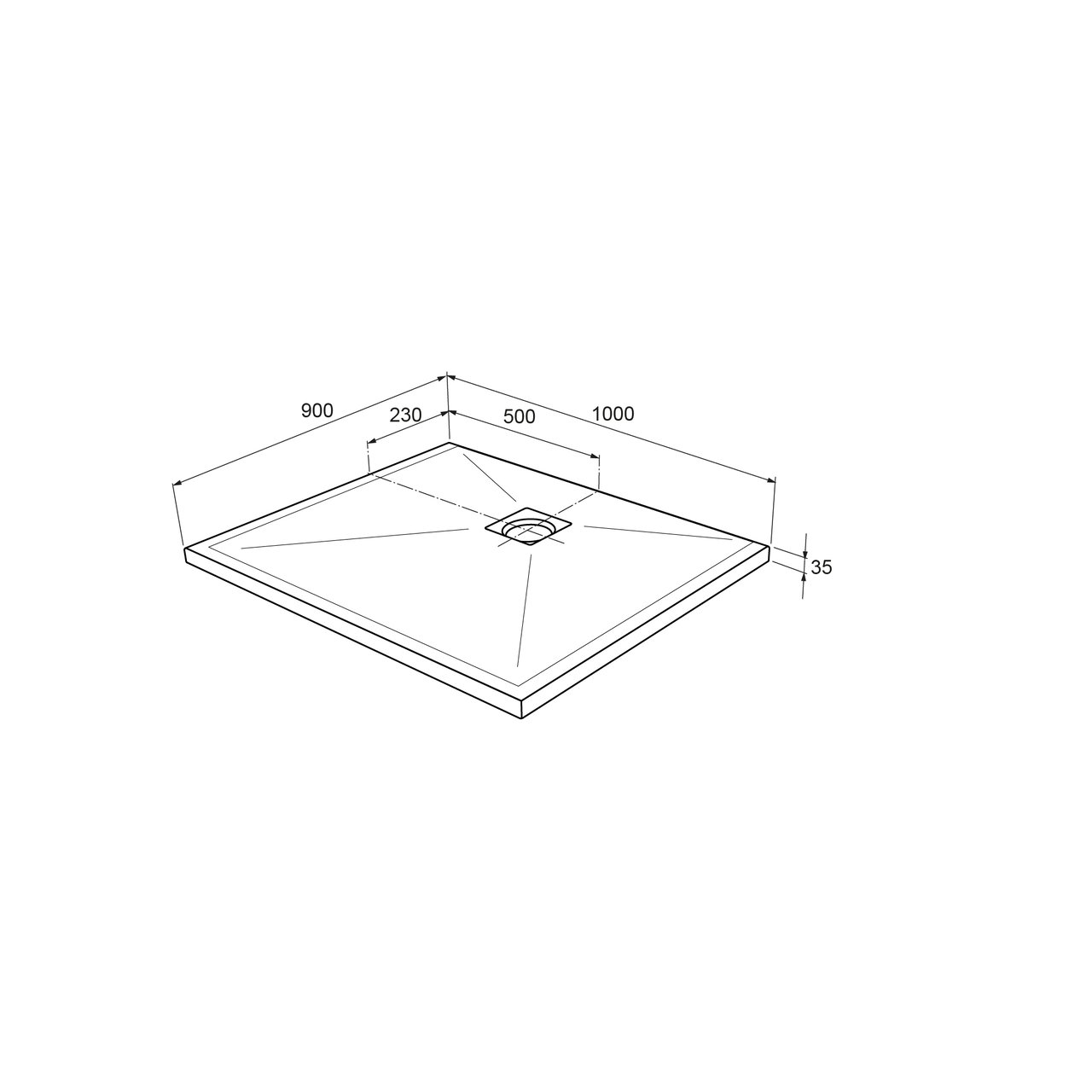 Linie Rumba douchebak 100 x 90 cm acryl mat wit leisteenstructuur
