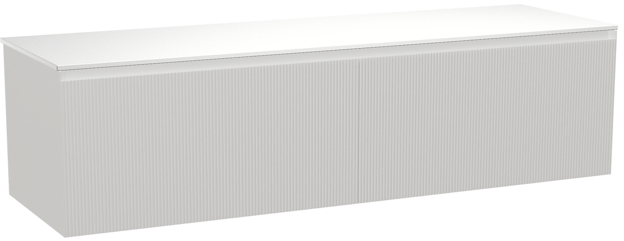 Balmani Fila zwevend badkamermeubel 180 x 55 cm mat wit met Stretto enkel of dubbel tablet in solid surface mat wit, Verticale symmetrische rechte ribbel