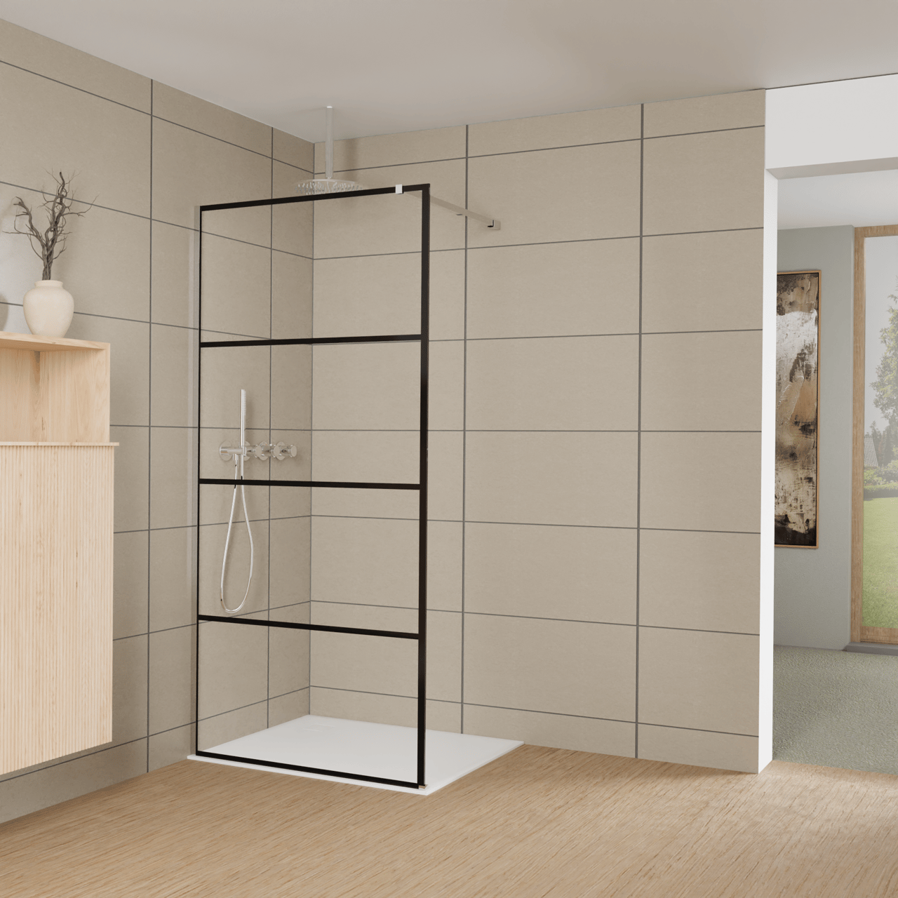 Balmani Modular Walk-In Dusche: 100 x 200 cm, Lined, inklusive Coating, Profil Chrom glänzend