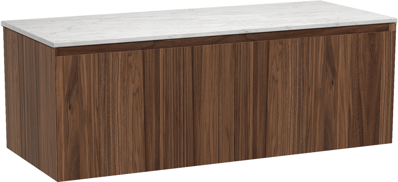 Balmani Idra hängendes Möbelstück Set: 135 x 55 cm, Nussbaum, mit Stretto Einzel- oder Doppel Waschtischplatte, Marmor Carrara