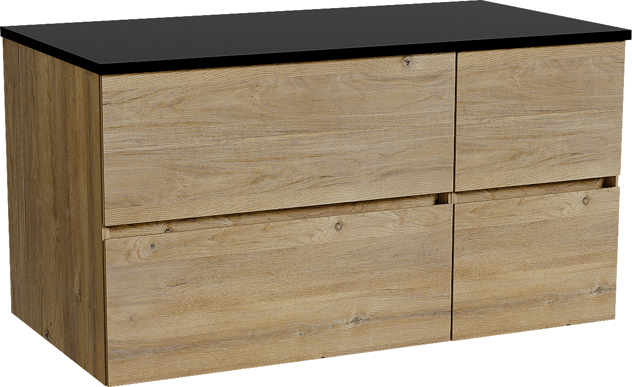 Storke Edge hängendes Möbelstück Set: 100 x 52 cm, Rohe Eiche, mit Panton Einzel Waschtischplatte, Pulverbeschichtetes MDF Schwarz matt
