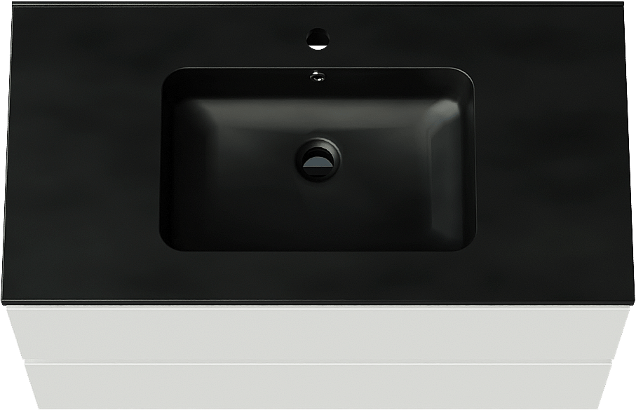 Linie Lado zwevend badmeubel 90 x 46 cm mat wit met Vano enkele wastafel in composietmarmer mat zwart