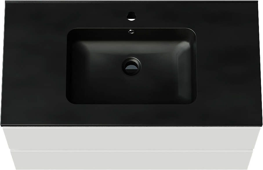 Linie Lado hängendes Möbelstück Set: 90 x 46 cm, Weiß matt, mit Vano Einzelwaschtisch, Marmorkomposit Schwarz matt