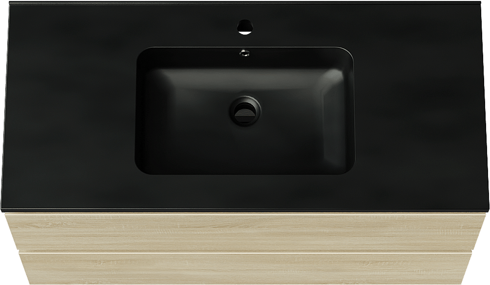 Linie Lado zwevend badmeubel 100 x 46 cm wit eiken met Vano enkele wastafel in composietmarmer mat zwart