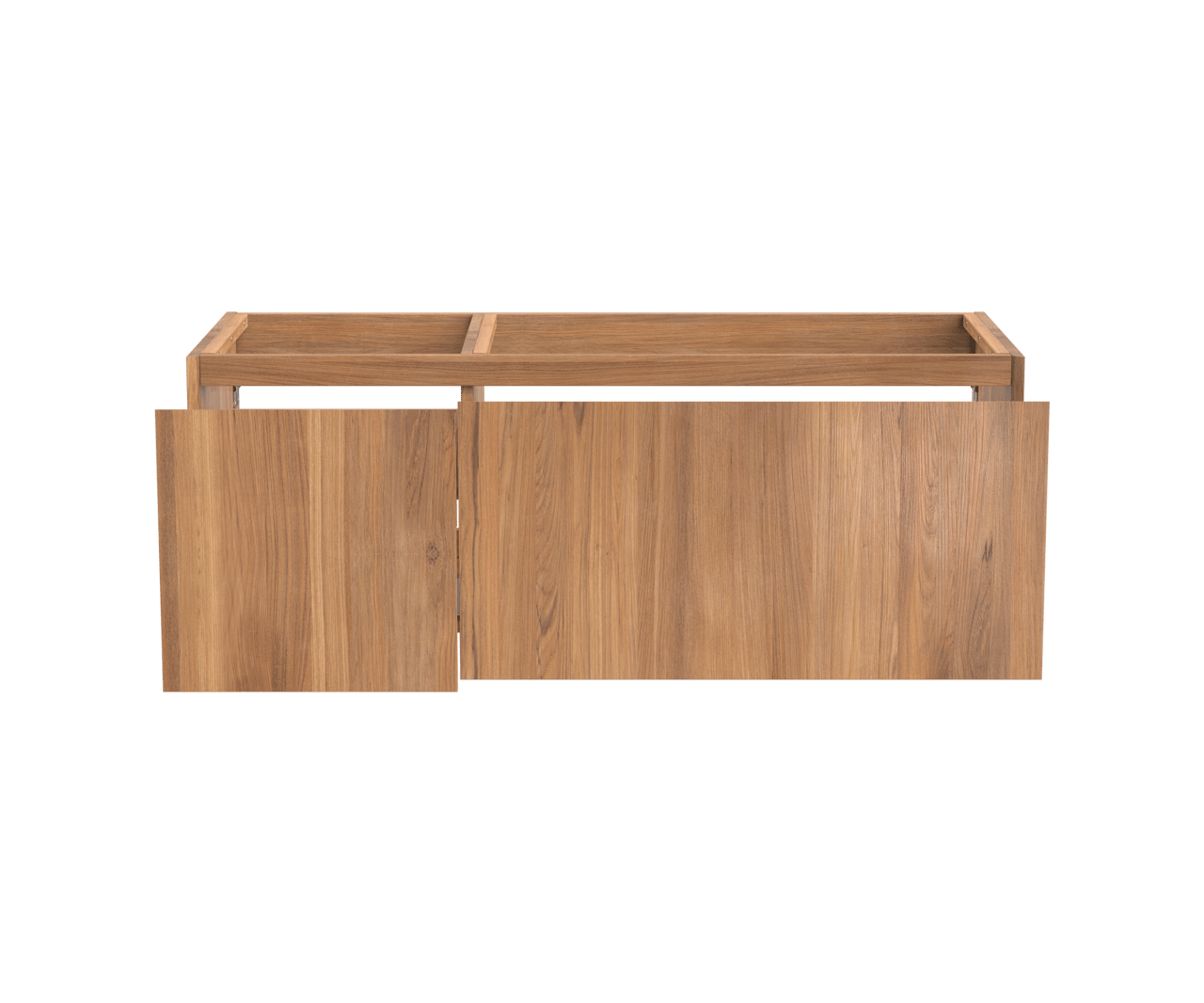Balmani Idra zwevende wastafelonderkast 135 x 55 cm asymmetrisch rechts teakhout 4 lades