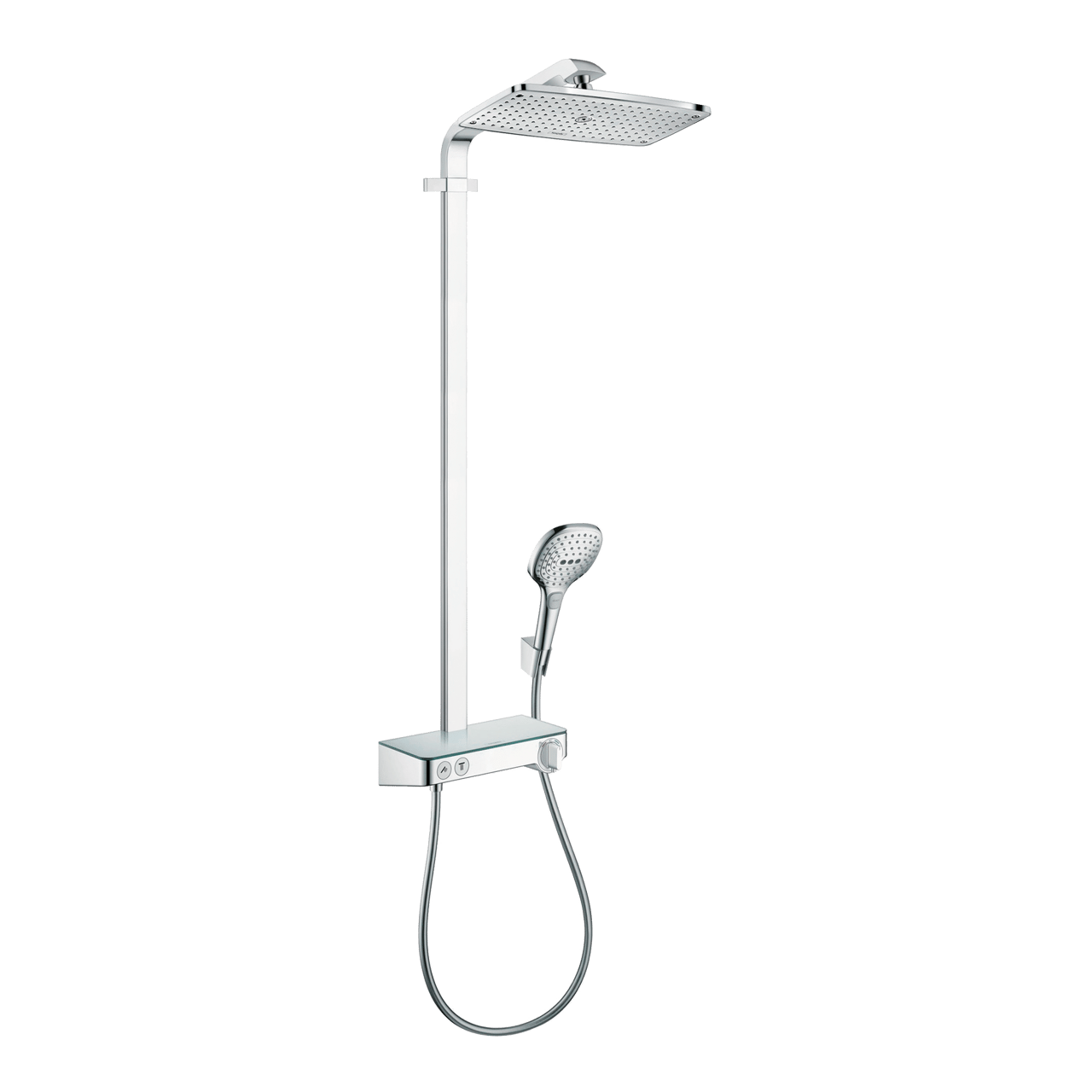 Hansgrohe Raindance Select E 360 colonne de douche de pluie tablette mitigeur thermostatique chrome et blanc brillants