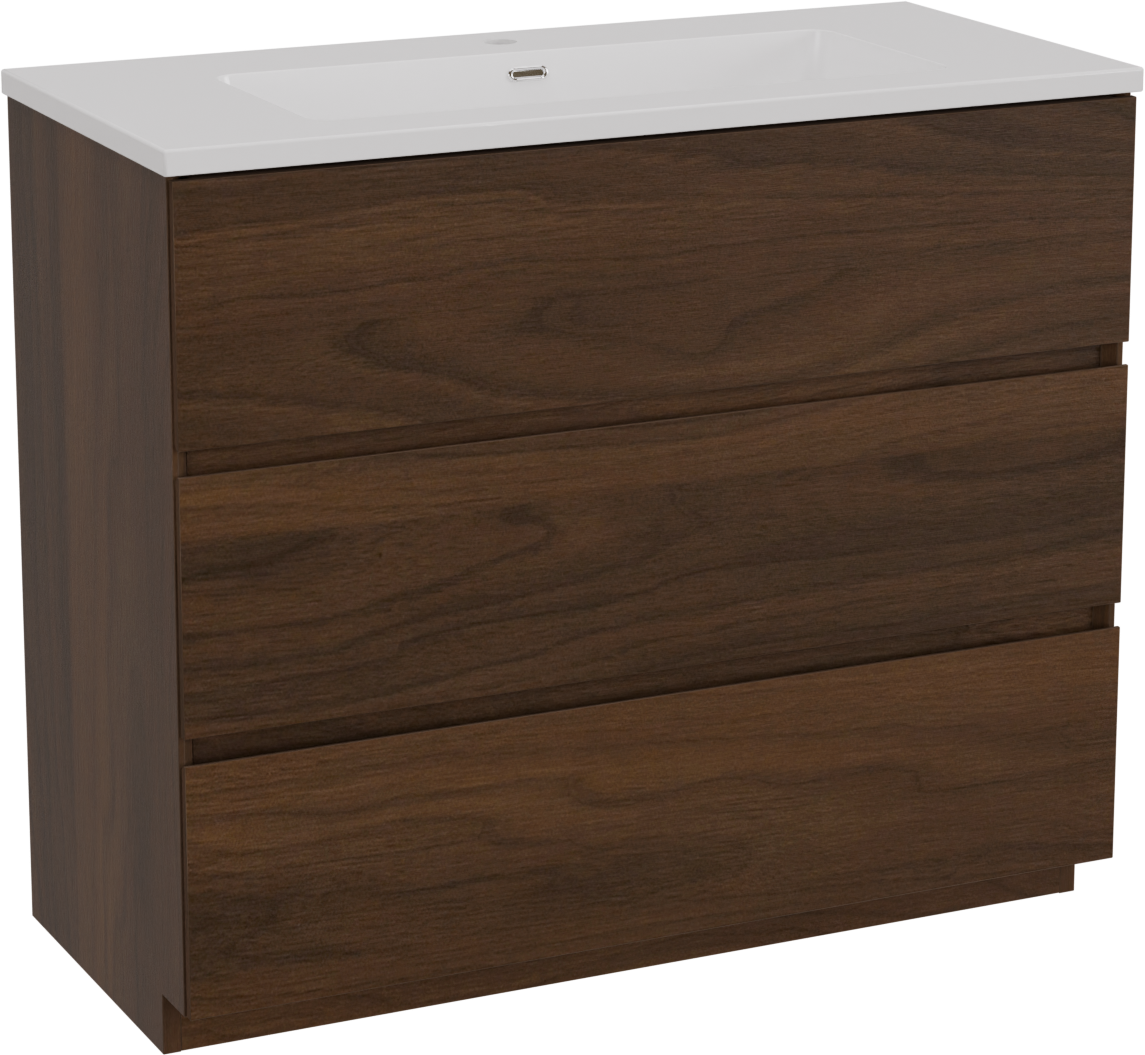 Storke Edge staand badkamermeubel 100 x 46 cm notelaar met Diva enkele wastafel in composietmarmer glanzend wit