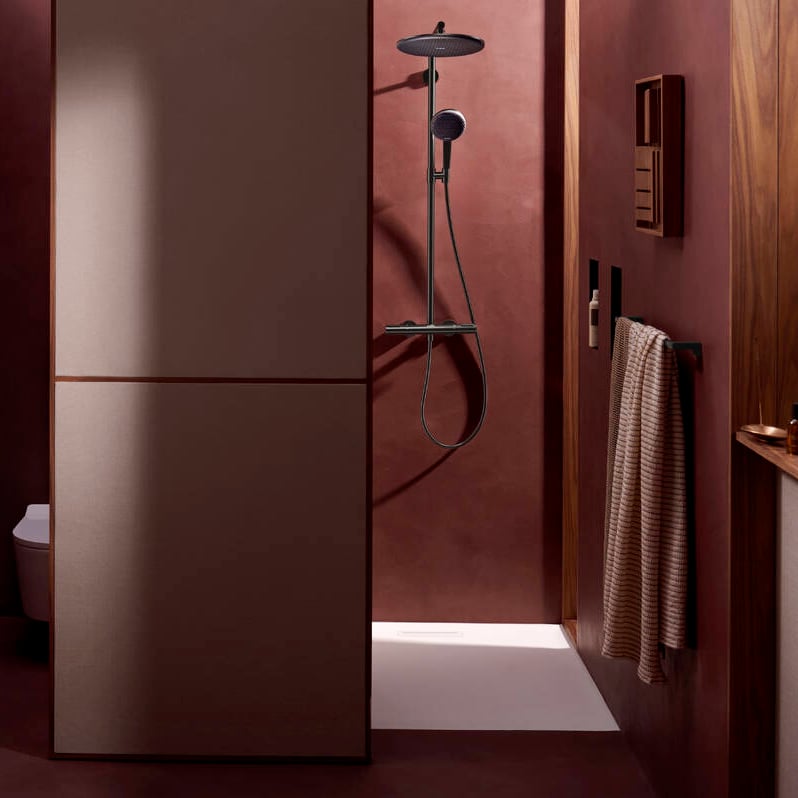 Hansgrohe Raindance Alive S Puro Showerpipe regendoucheset 300 1jet, Ecosmart met Ecostat element thermostaat Brushed Black Chrome