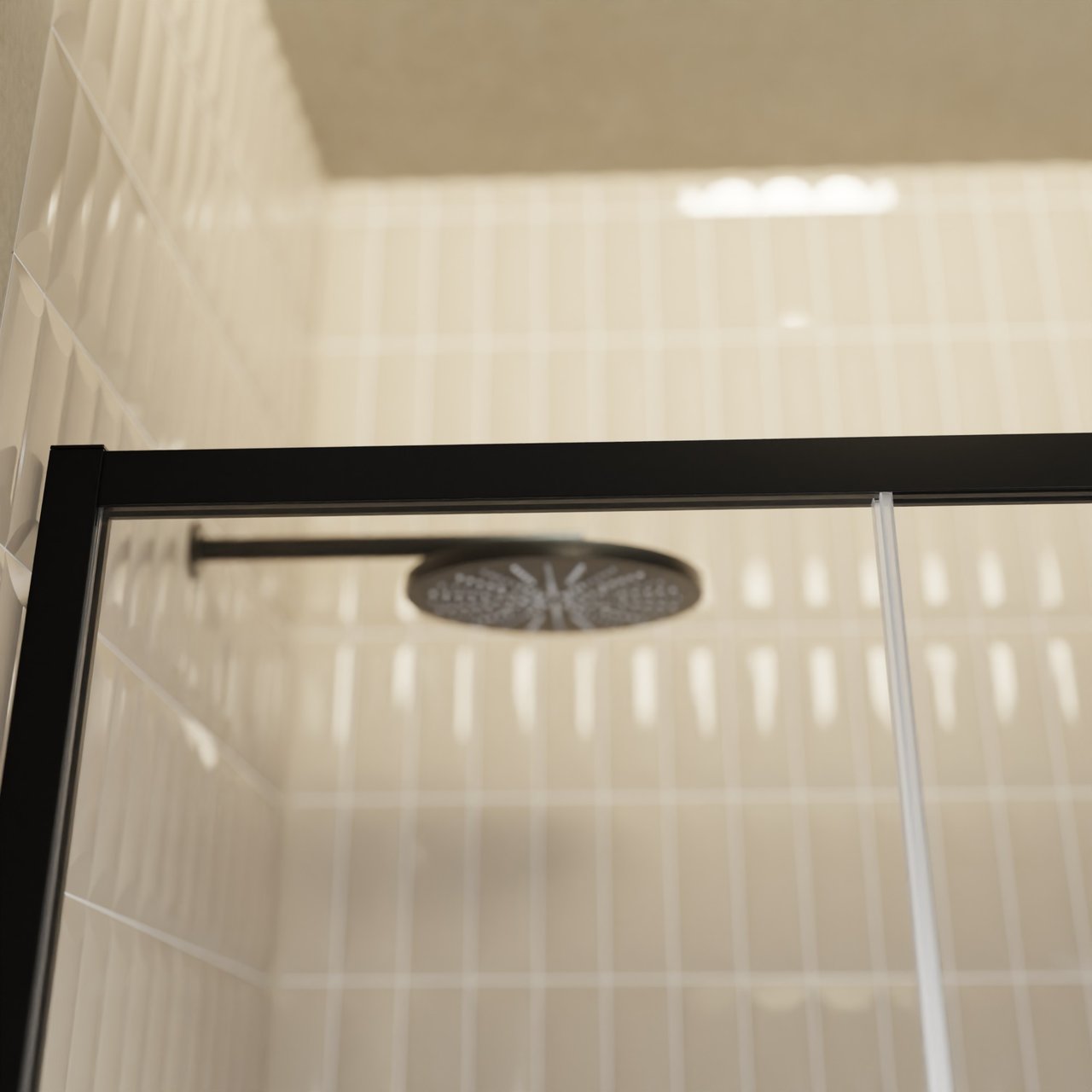 Balmani Senses Design douche schuifdeur rechts 140 cm x 210 cm Lined glas, Zwarte profielen, met coating