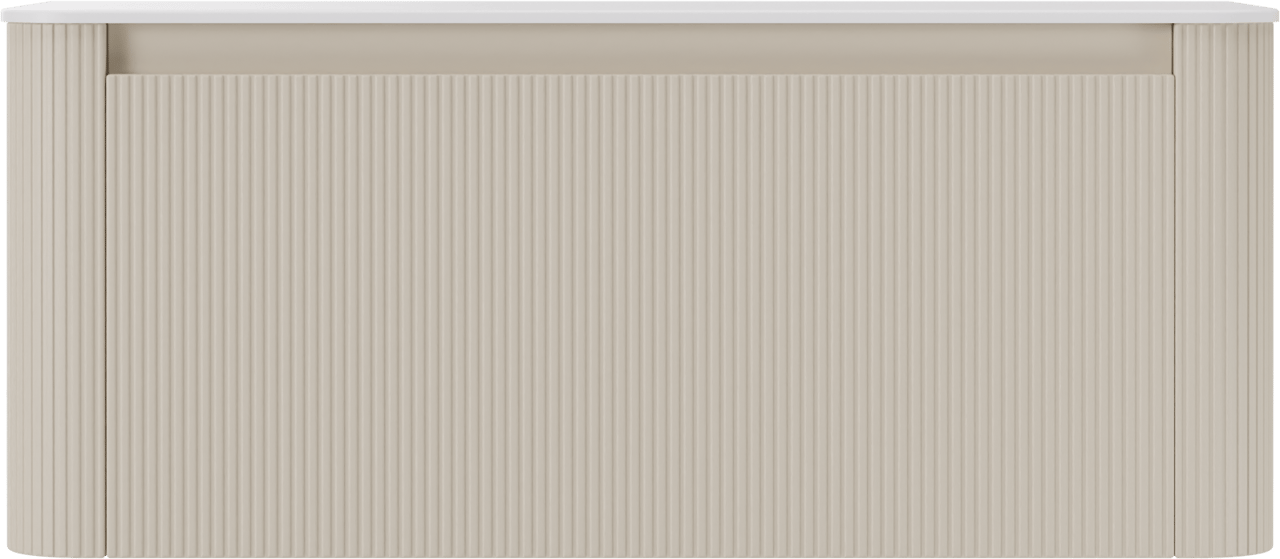 Storke Soft meuble salle de bains suspendu 120 x 46 cm Sand mat avec Tavola Soft tablette simple ou double vasque en Solid Surface blanc mat, Nervure droite symétrique verticale