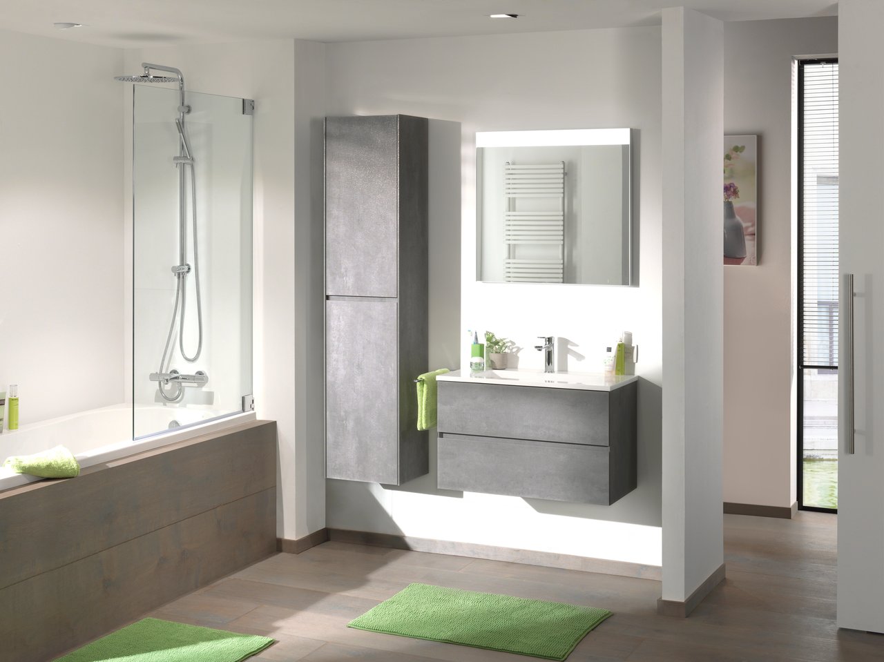 Storke Edge hängender Waschbeckenunterschrank: 80 x 40 cm, Beton dunkelgrau, 2 Schubladen