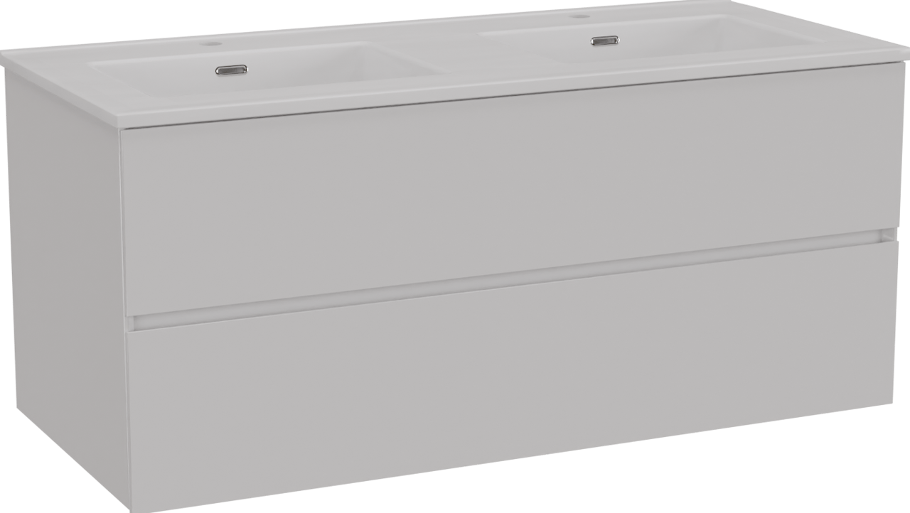 Storke Edge meuble salle de bains suspendu 120 x 52 cm blanc brillant avec Kera double vasque en céramique blanc brillant