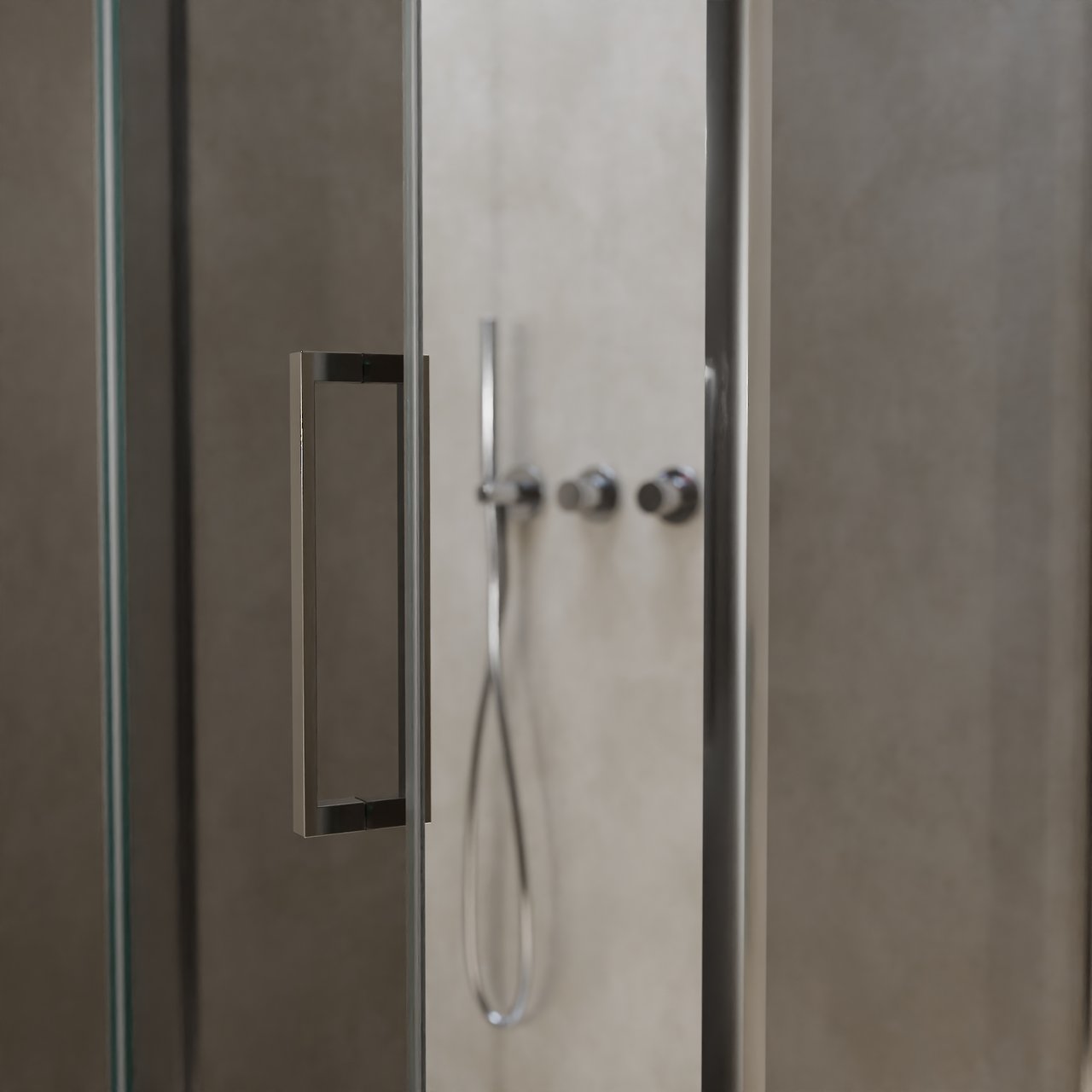 Balmani Senses Design douche en coin avec porte pivotante à gauche et paroi latérale fixe, 100 x 80 cm, Miroir Reflex, Profil chrome