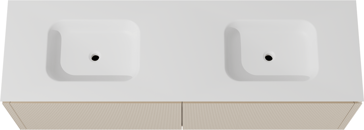 Balmani Eclips meuble salle de bains suspendu 180 x 55 cm Sandbeige avec Eclips double vasque en Solid Surface blanc mat, Nervure droite symétrique verticale