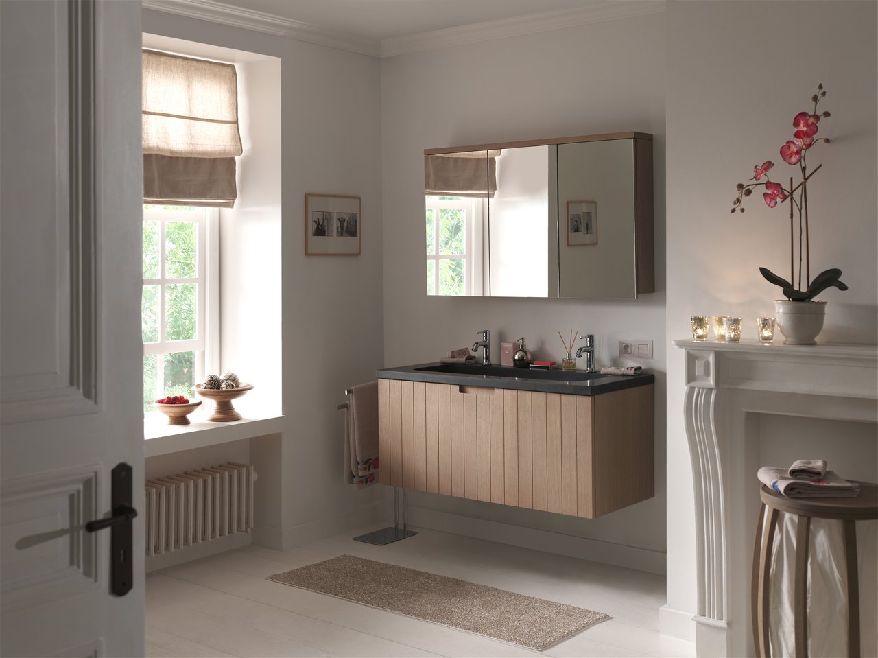 Balmani Adagio hängender Waschbeckenunterschrank: 120 x 55 cm, Eiche verwittert, 1 Schublade