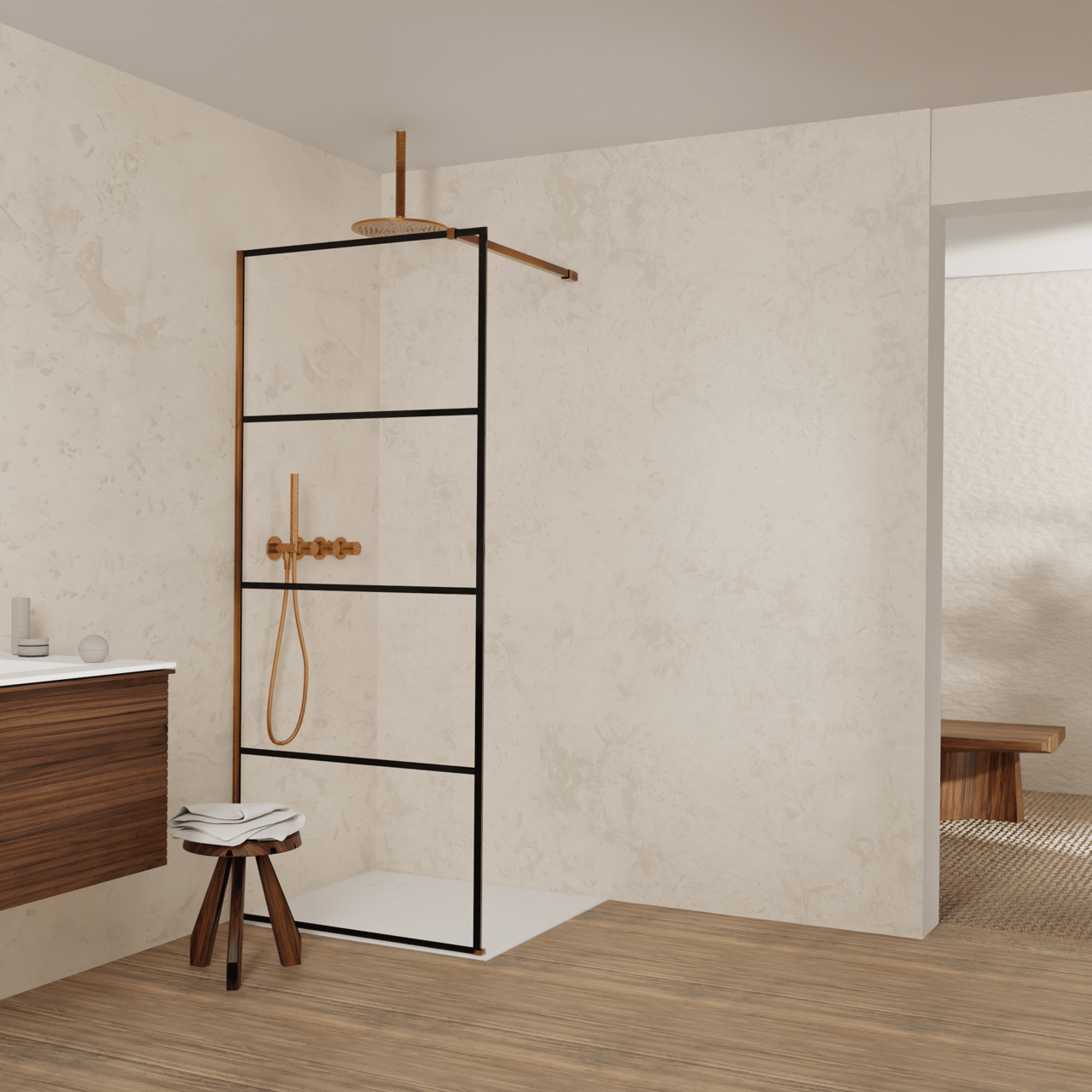 Balmani Modular Walk-In Dusche: 90 x 200 cm, Lined, inklusive Coating, Profil Brushed Rosegold